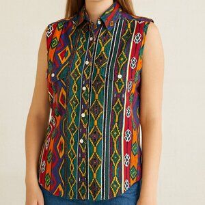 Vintage 90s Y2K Southwestern Cotton Sleeveless Vest • Size Large • Button-Up